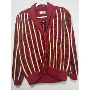 VTG Lung Kong Knit Cardigan Sweater Red Women M Indie Cozy Cottagecore Granny